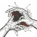A pair of hands reaching towards each other with a red thread connecting them, symbolizing fate and connection tattoo design idea