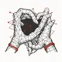 A pair of hands reaching towards each other with a red thread connecting them, symbolizing fate and connection tattoo design idea