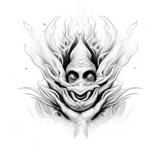 A mystical smoke creature emerging from a mystical object, embodying the intrigue and mystery of smoke tattoo design idea