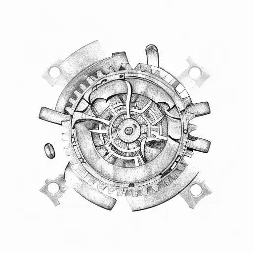 An abstract design of gears and cogs, symbolizing the workings of a visionary mind tattoo design idea