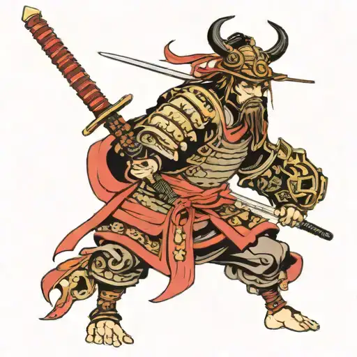 Japanese samurai with Armour and girl eyes  tattoo design idea