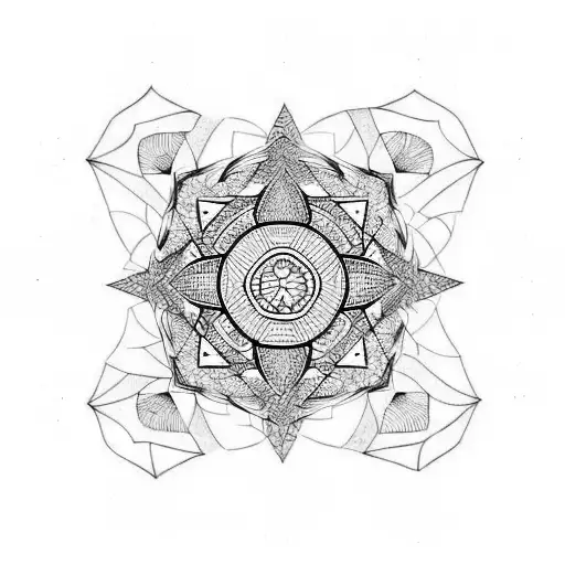 Pentagonal geometric pattern with small mandalas tattoo design idea