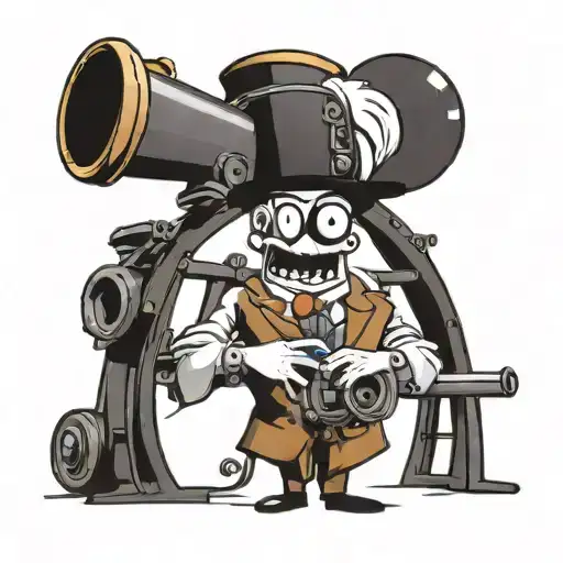 A stickman comedian performing stand-up comedy with a vintage cannon as a prop tattoo design idea