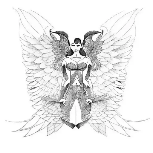 black ink tattoo greek goddess althaea with wings lying down tattoo design idea
