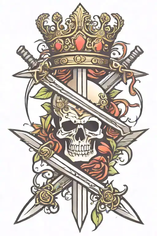 Swords with thorn crown tattoo design idea