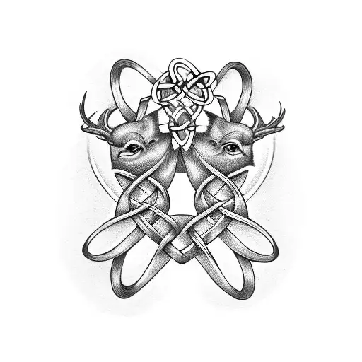 Celtic band intertwined with a buck and hummingbird tattoo design idea