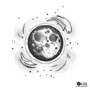 There is a moon and a man who is holding on with his teeth on moon  tattoo design idea