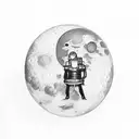 There is a moon and a man who is holding on with his teeth on moon  tattoo design idea