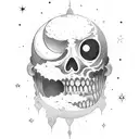 There is a moon and a man who is holding on with his teeth on moon  tattoo design idea