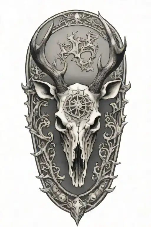 euro mounted deer skull tattoo design idea