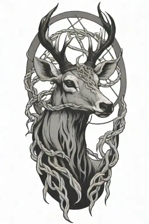 half sleeve Gaelic knots ropes symbol around deer skull  tattoo design idea
