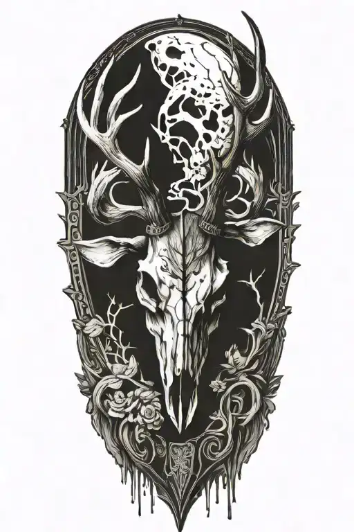 deer skull surrounded tattoo design idea