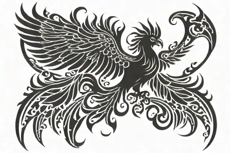 Tribal Phoenix wings spread wings with head center tattoo design idea