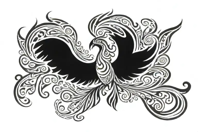 Tribal Phoenix wings spread bright tattoo design idea