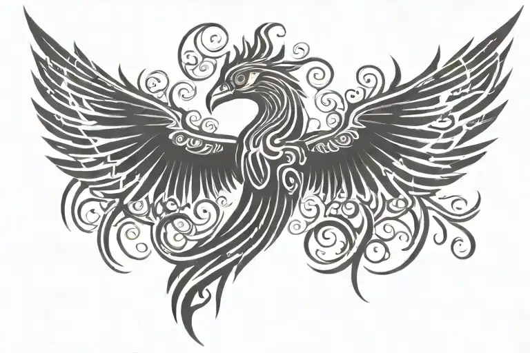 Tribal Phoenix wings spread wings with head center tattoo design idea