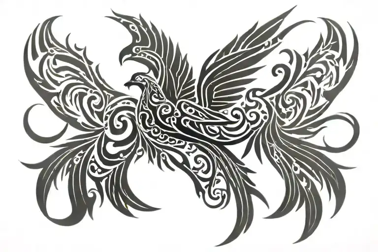 Tribal Phoenix wings spread bright tattoo design idea