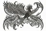 Tribal Phoenix wings spread wings with head center tattoo design idea