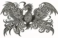 Tribal Phoenix wings spread wings with head center tattoo design idea