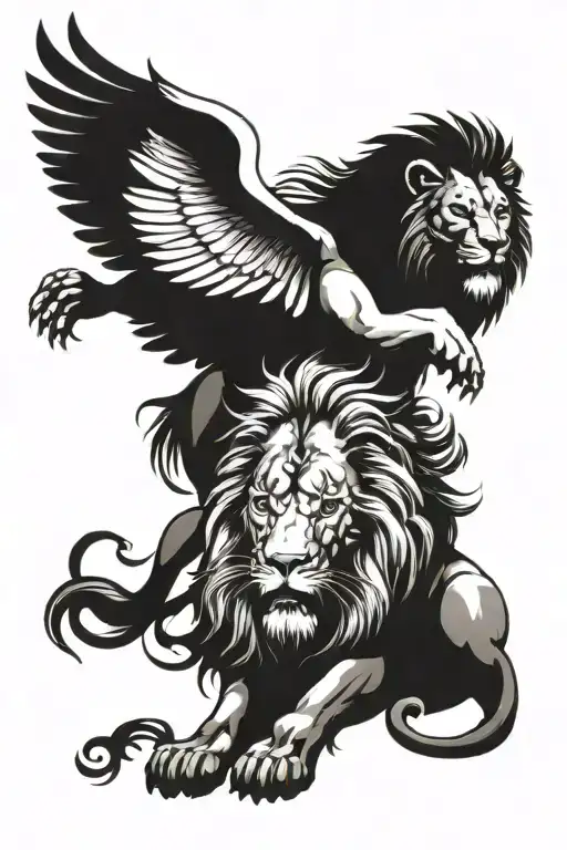 money lion and guardian angel tattoo design idea