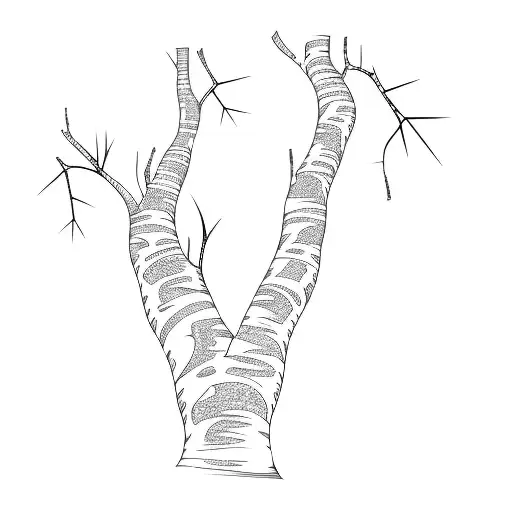 a tree with long branches that has a few leaves on it, birch tree style tattoo design idea