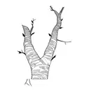 a tree with long branches that has a few leaves on it, birch tree style tattoo design idea