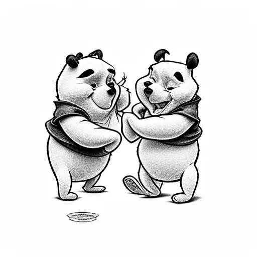 Winnie the Pooh and po from kung fu panda holding hands tattoo design idea