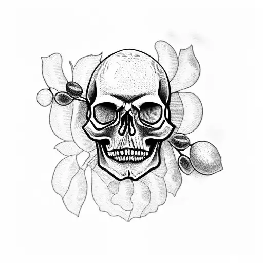 skull with grapes tattoo design idea