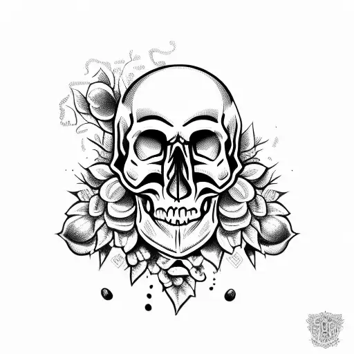 skull with grapes tattoo design idea