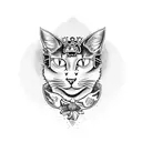 Coat of arms with a cat, a grape, a flower of liz tattoo design idea