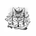 Coat of arms with a cat, a grape, a flower of liz tattoo design idea