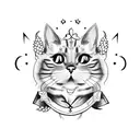 Coat of arms with a cat, a grape, a flower of liz tattoo design idea