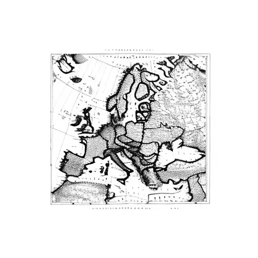 A detailed map of Europe with a dotted line tracing your favorite travel route tattoo design idea
