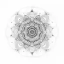 Mandala in whichs center is the mandelbrot set with an embry inside tattoo design idea