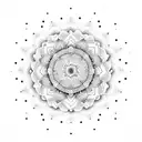 Mandala in whichs center is the mandelbrot set with an embry inside tattoo design idea