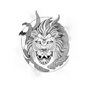 dragon, lion and moon tattoo design idea