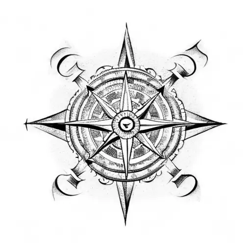 An intricate blackwork design of the One Piece logo combined with a compass tattoo design idea