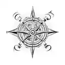 An intricate blackwork design of the One Piece logo combined with a compass tattoo design idea