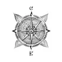 An intricate blackwork design of the One Piece logo combined with a compass tattoo design idea