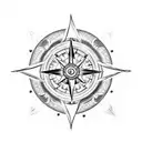 An intricate blackwork design of the One Piece logo combined with a compass tattoo design idea