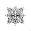 An intricate blackwork design of the One Piece logo combined with a compass tattoo design idea