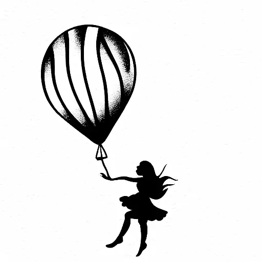 girl flying on balloons  tattoo design idea