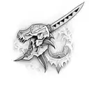 long sword for my back with animal skull on top tattoo design idea