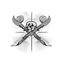 long sword for my back with animal skull on top tattoo design idea
