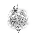 long sword for my back with animal skull on top tattoo design idea