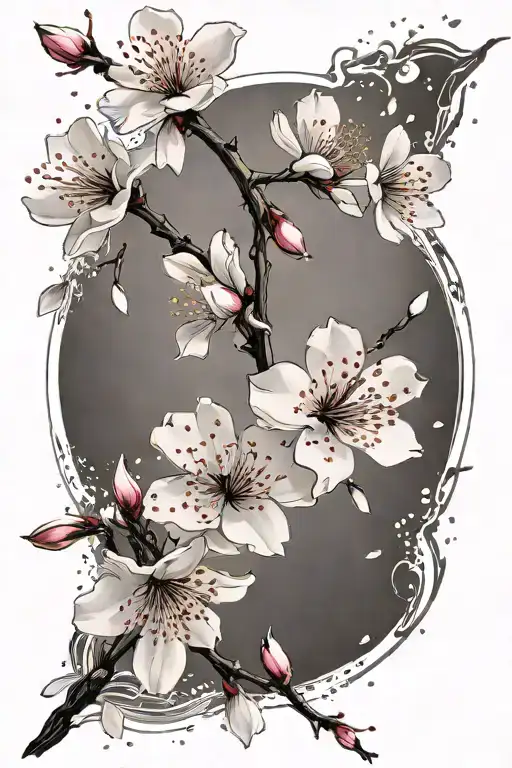 cherry blossom blowing in the wind with petals falling   tattoo design idea