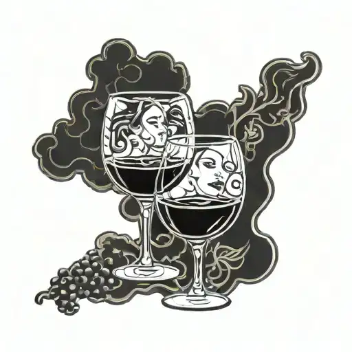 glass of wine liquid forming a couple face tattoo design idea