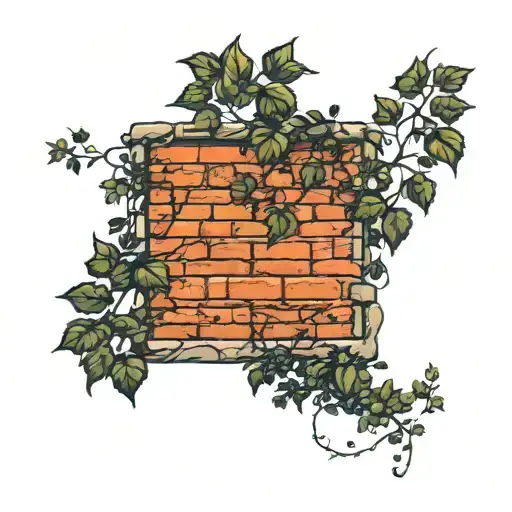 rustic brick wall with invasive vines covering it sunset background  tattoo design idea