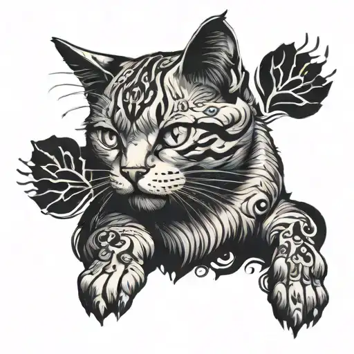 cat with outstretched paw print tattoo design idea
