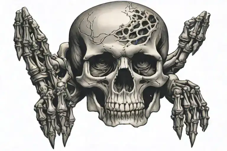 skeleton face on hand tattoo design idea