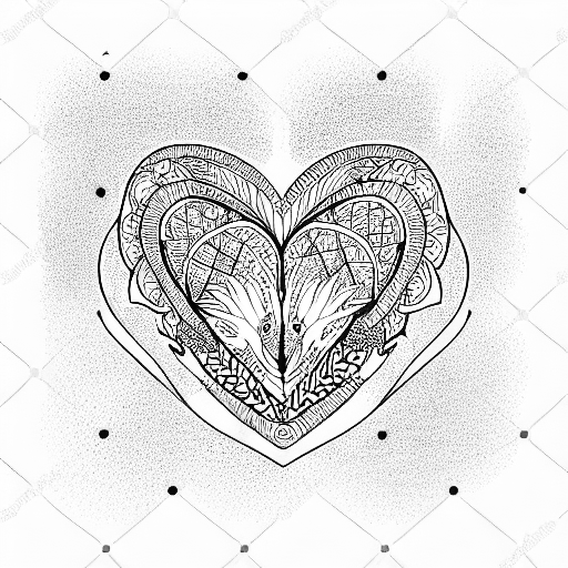 dove with bear and heart tattoo design idea